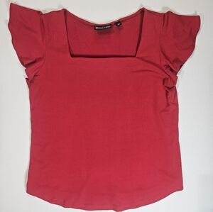 New York & Company Blouse Womens‎ Size Small Hot Pink Square Neck Flutter Sleeve